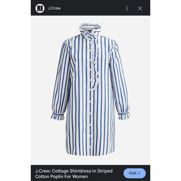 J Crew Dress Womens Cottage Shirt Dress Striped 100% Cotton Poplin NWT‎ Sz 10 - Picture 2 of 16